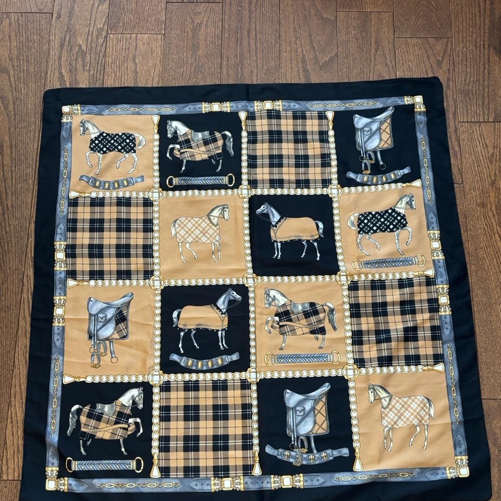 Vintage silky polyester large equestrian‎ horse shawl scarf